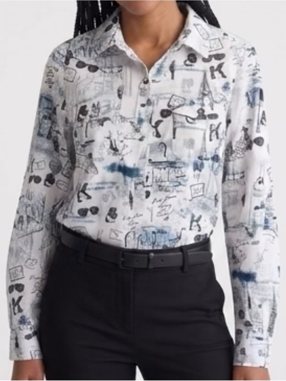 Karl Lagerfeld White Button-Down Shirt with Blue Graphic Print